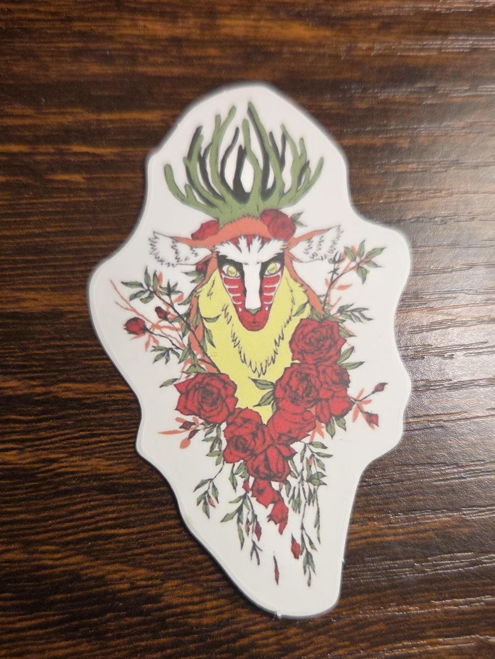 Floral Stag Decorative Sticker - Red, Green & Yellow Accent